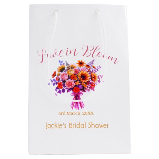 roze boho liefde in bloei bruiloft naam retro medium cadeauzakje (Voorkant)