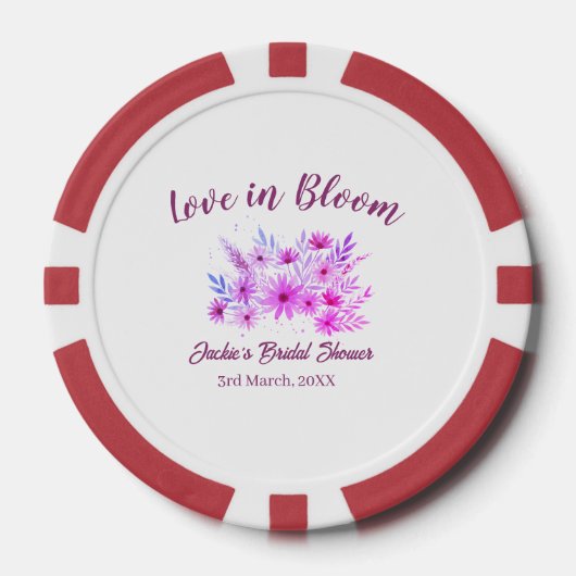 roze boho liefde in bloei bruiloft naam retro poker chips (Voorkant)