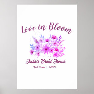 roze boho liefde in bloei bruiloft naam retro poster