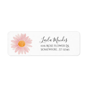 Roze Boho Madelief Verjaardagsfeest Retouradres Etiket