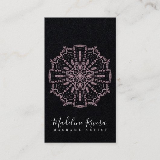 Roze Boho Mandala Yoga Macrame Visitekaartje (Voorkant)