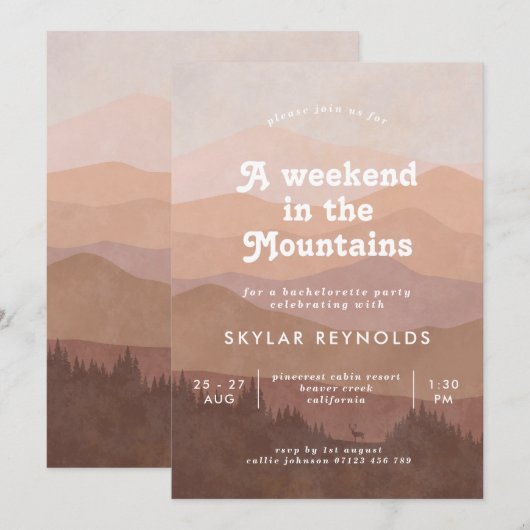 Roze Boho Mountains Retro Bachelorette Weekend Kaart (Voorkant / Achterkant)