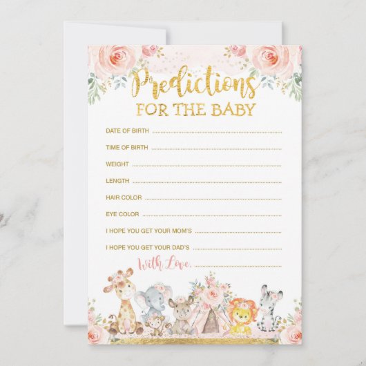 Roze Boho Oerwoud Dieren Voorspellingen voor Baby  Kaart (Voorkant)