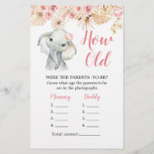 Roze Boho Olifant Baby shower Hoe oud Ouders (Voorkant)