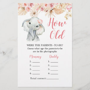 Roze Boho Olifant Baby shower Hoe oud Ouders