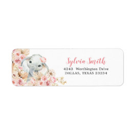 Roze Boho Olifant Meisje Baby shower Adreslabel Etiket
