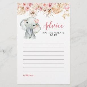 Roze Boho Olifant Meisje Baby shower Advies Kaart