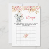 Roze Boho Olifant Meisje Baby shower Bingo Spel Kaart (Voorkant)