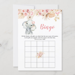 Roze Boho Olifant Meisje Baby shower Bingo Spel Kaart