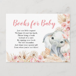 Roze Boho Olifant Meisje Baby shower Boeken voor B Uitnodiging Briefkaart