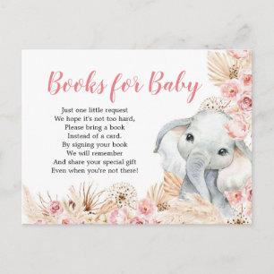 Roze Boho Olifant Meisje Baby shower Boeken voor B Uitnodiging Briefkaart