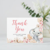 Roze Boho Olifant Meisje Baby shower Dank u kaart (Staand voorkant)