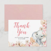 Roze Boho Olifant Meisje Baby shower Dank u kaart (Voorkant / Achterkant)
