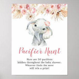 Roze Boho Olifant Meisje Baby shower Fopspeen Hunt Poster
