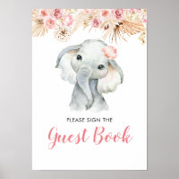 Roze Boho Olifant Meisje Baby shower Gastenboek