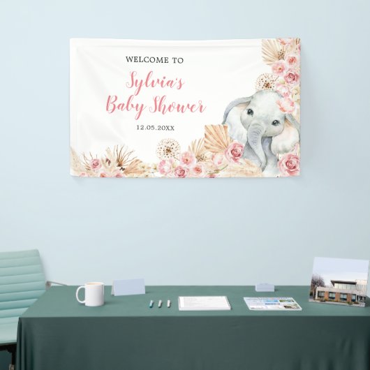 Roze Boho Olifant Meisje Baby shower Grote Banner (Beurs)