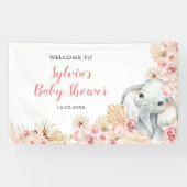 Roze Boho Olifant Meisje Baby shower Grote Banner (Horizontaal)
