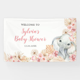Roze Boho Olifant Meisje Baby shower Grote Banner