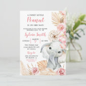 Roze Boho Olifant Meisje Baby shower Invitation Kaart (Staand voorkant)