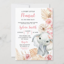 Roze Boho Olifant Meisje Baby shower Invitation