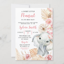 Roze Boho Olifant Meisje Baby shower Invitation Kaart