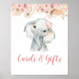 Roze Boho Olifant Meisje Baby shower Kaarten & Ges Poster