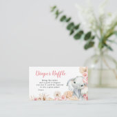 Roze Boho Olifant Meisje Baby shower Luier Raffle Informatiekaartje (Staand voorkant)