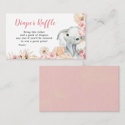 Roze Boho Olifant Meisje Baby shower Luier Raffle Informatiekaartje (Voorkant / Achterkant)