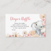Roze Boho Olifant Meisje Baby shower Luier Raffle Informatiekaartje (Voorkant)
