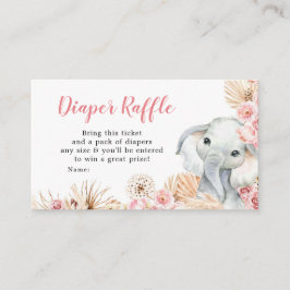 Roze Boho Olifant Meisje Baby shower Luier Raffle Informatiekaartje