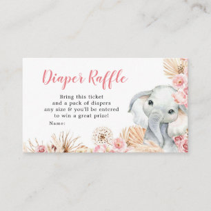 Roze Boho Olifant Meisje Baby shower Luier Raffle Informatiekaartje