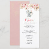 Roze Boho Olifant Meisje Baby shower Menu (Voorkant / Achterkant)