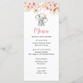 Roze Boho Olifant Meisje Baby shower Menu
