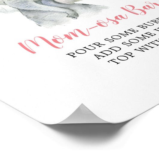 Roze Boho Olifant Meisje Baby shower Mom-osa Bar Poster (Hoek)