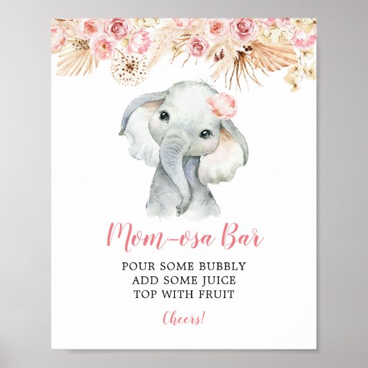 Roze Boho Olifant Meisje Baby shower Mom-osa Bar Poster (Voorkant)