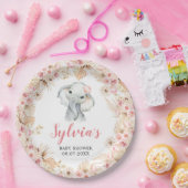Roze Boho Olifant Meisje Baby shower Papier Bord (Feest)