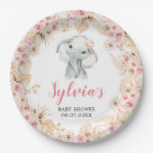 Roze Boho Olifant Meisje Baby shower Papier Bord (Voorkant)