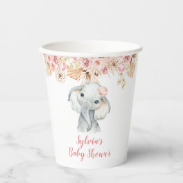 Roze Boho Olifant Meisje Baby shower Papier Cup Papieren Bekers
