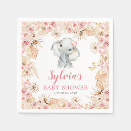 Roze Boho Olifant Meisje Baby shower Papier Servet