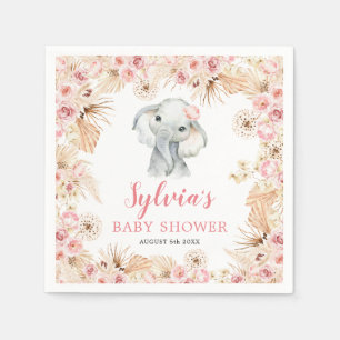 Roze Boho Olifant Meisje Baby shower Papier Servet