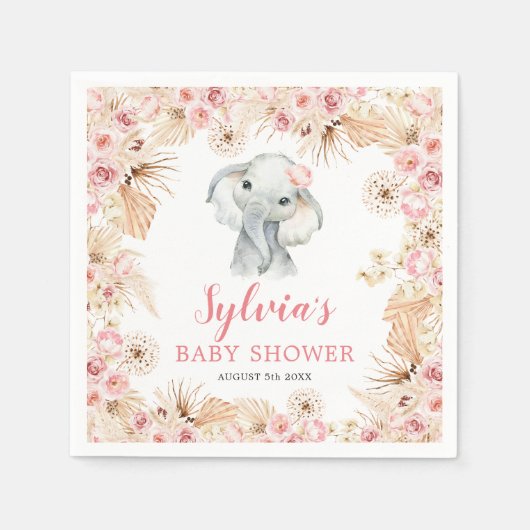 Roze Boho Olifant Meisje Baby shower Papier Servet (Voorkant)