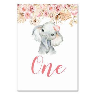 Roze Boho Olifant Meisje Baby shower Tafelnummer