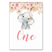 Roze Boho Olifant Meisje Baby shower Tafelnummer (Achterkant)