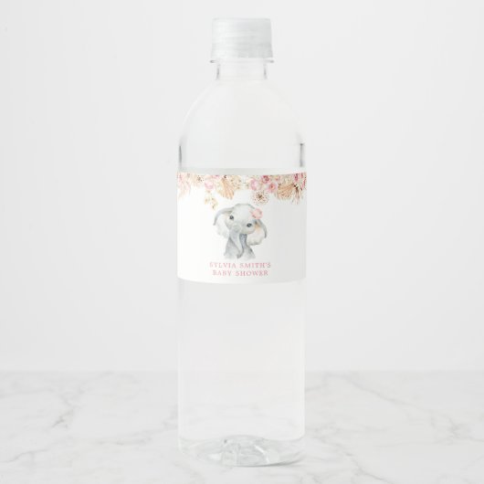Roze Boho Olifant Meisje Baby shower Waterfles Waterfles Etiket (Voorkant)