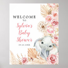 Roze Boho Olifant Meisje Baby shower Welkomstbord