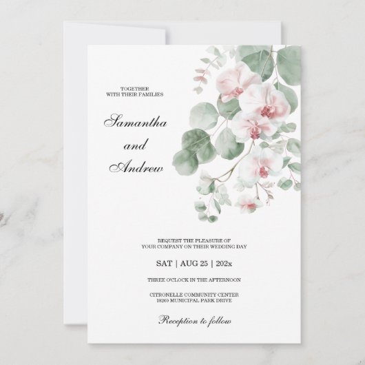 Roze Boho Orchidee Huwelijksthema Kaart (Voorkant)