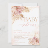 Roze Boho Pampas Baby shower Meisje Uitnodigen Bew (Voorkant)