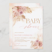 Roze Boho Pampas Baby shower Meisje Uitnodigen Bew (Voorkant / Achterkant)