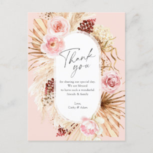 Roze Boho Pampas Gras Bloem Bruiloft Bedankt  Briefkaart