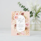 Roze Boho Pampas Gras Bloem Bruiloft Bedankt Briefkaart (Staand voorkant)